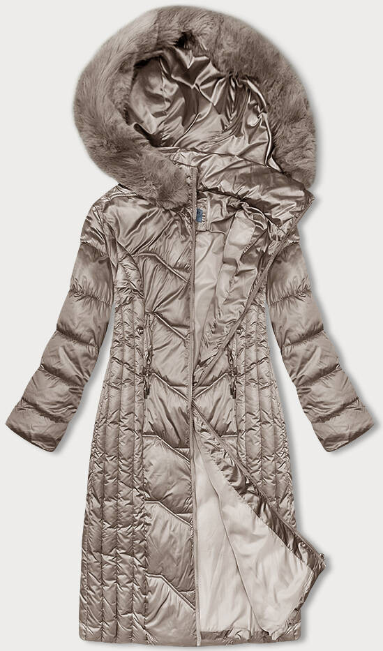 Vypasovaná dlouhá zimní bunda S´WEST v barvě cappuccino (B8201-12) odcienie beżu XL (42)