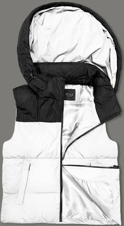 Bílo-černá krátká dámská vesta J.STYLE s kapucí (16M9112-281) odcienie bieli M (38)