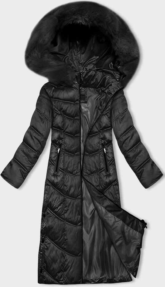 Černá dlouhá zimní bunda s kapucí S'west (B8198-1) odcienie czerni XL (42)