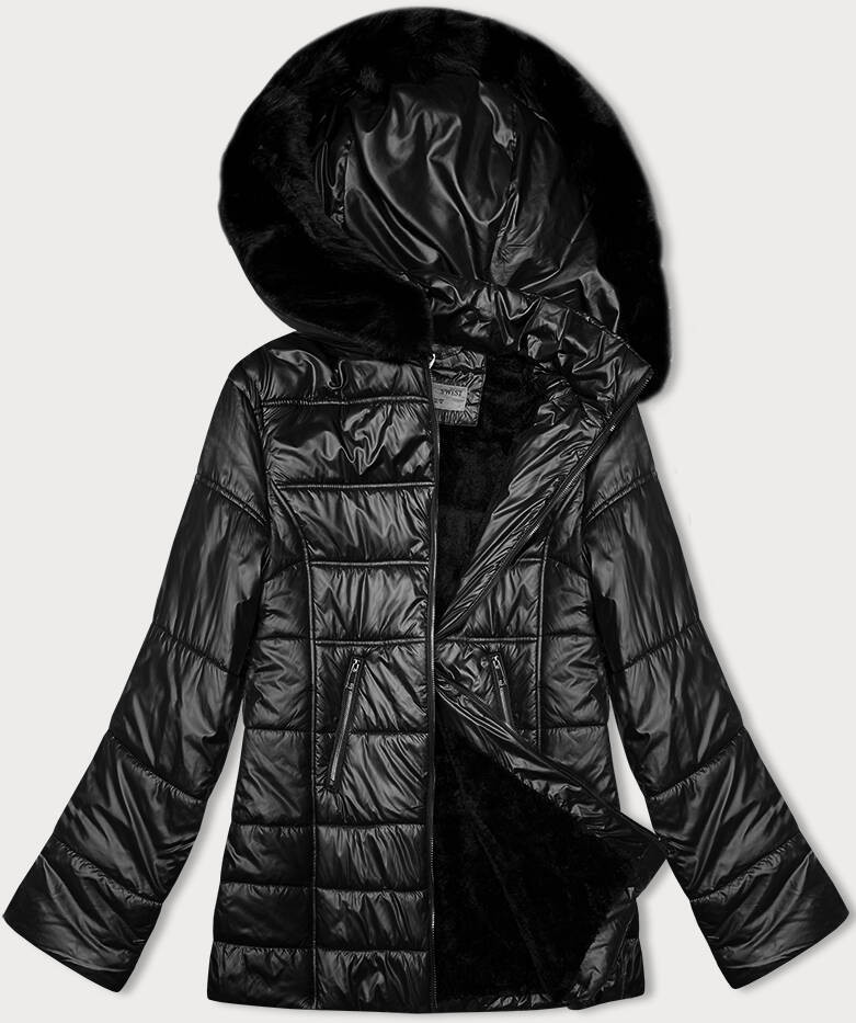 Černá prošívaná dámská bunda s kapucí S'west (B8183-1) odcienie czerni 48