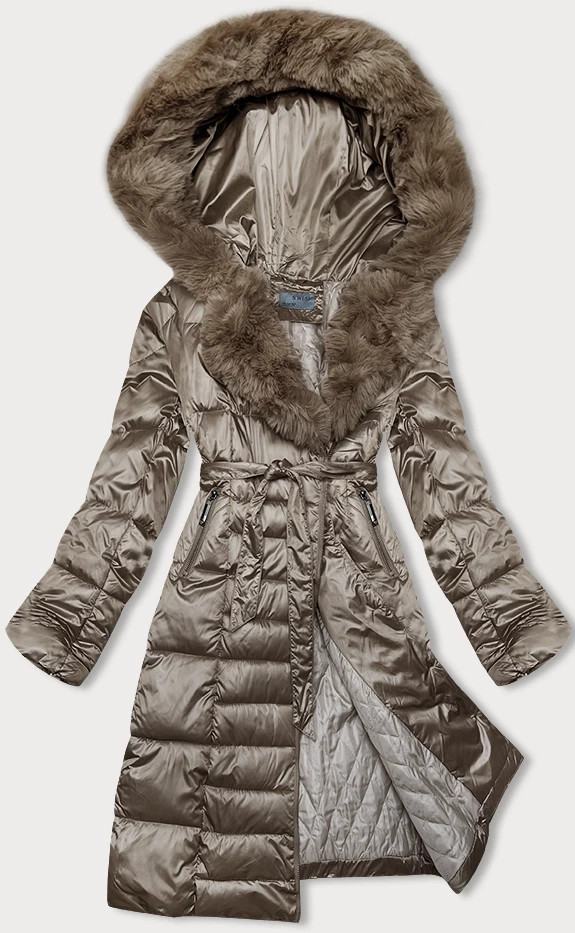 Béžová dámská zimní bunda s páskem S'west (B8195-12) odcienie beżu XL (42)