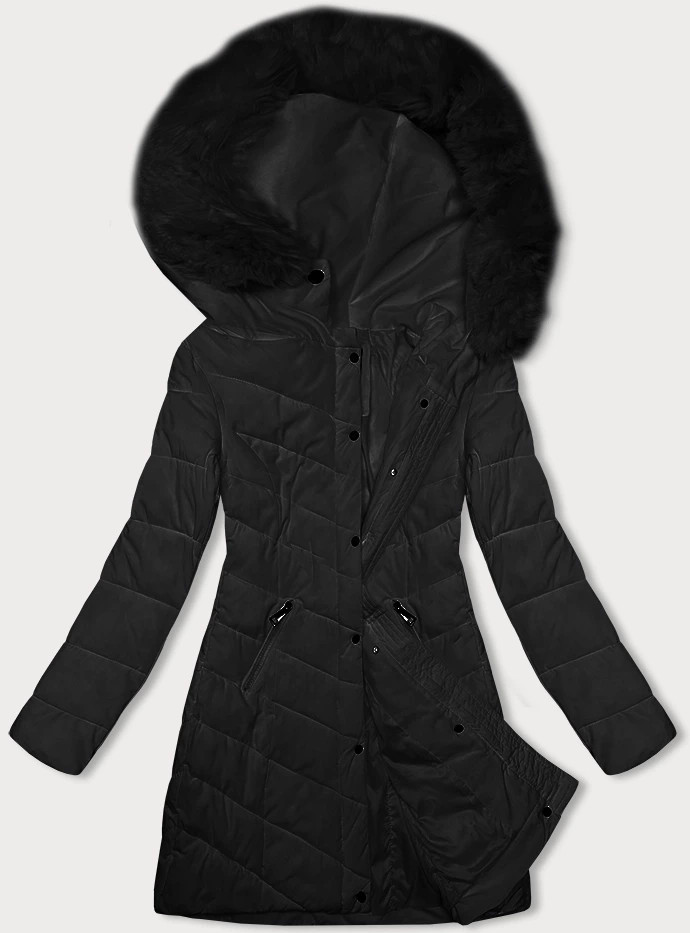 Černá dámská prošívaná zimní bunda s kapucí LHD (2M-057) odcienie czerni XL (42)