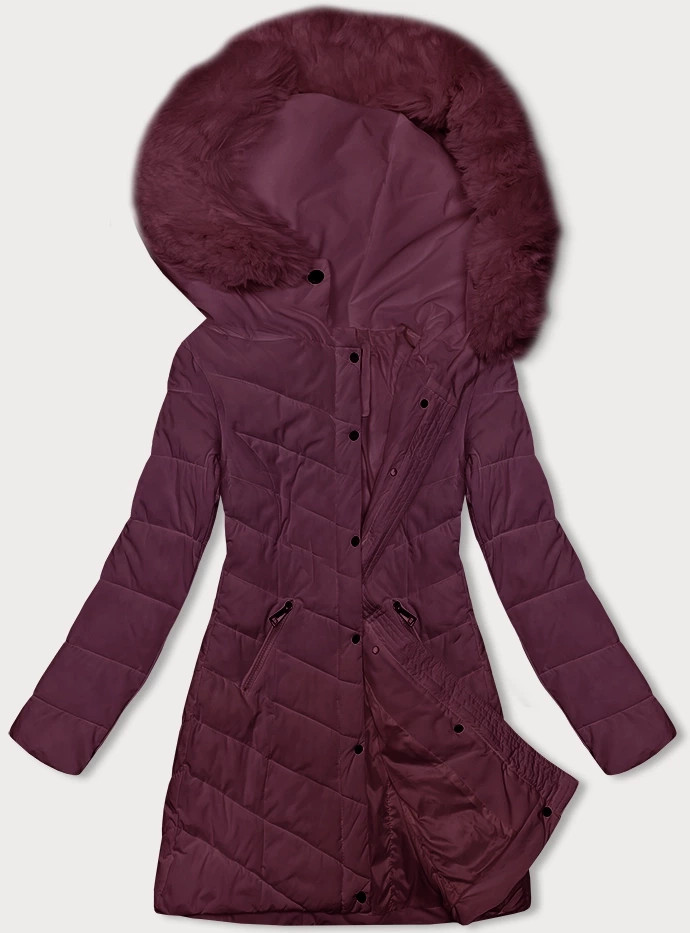 Prošívaná dámská zimní bunda ve vínové bordó barvě s kapucí LHD (2M-057) odcienie czerwieni S (36)