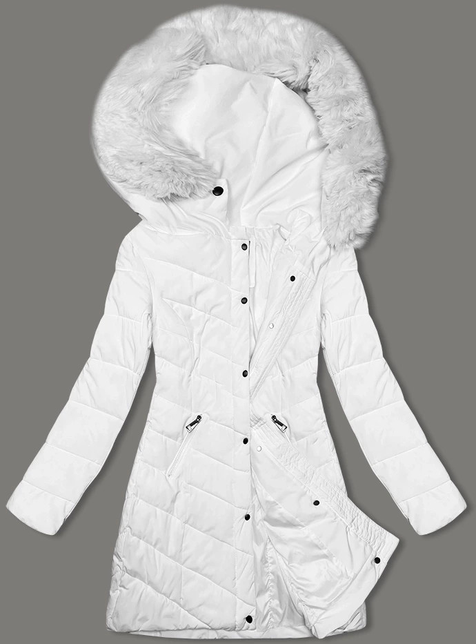 Bílá prošívaná dámská zimní bunda s kapucí LHD (2M-057) odcienie bieli M (38)