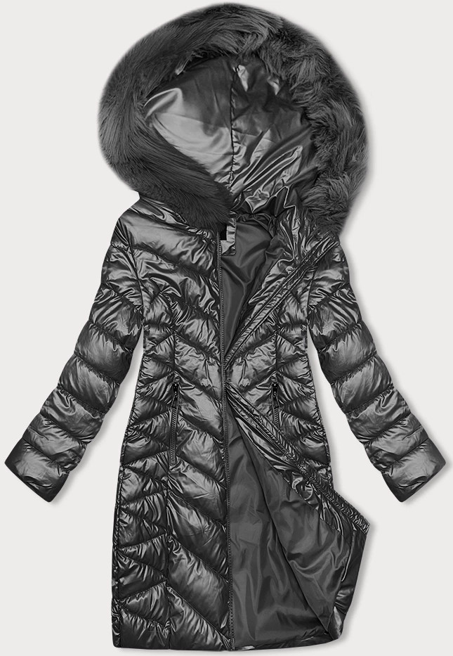 Prošívaná dámská zimní bunda J Style v grafitové barvě (16M9100-105) odcienie szarości L (40)