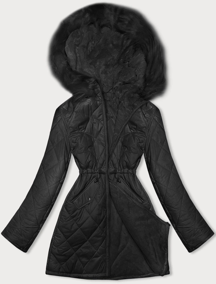 Černá oboustranná dámská bunda prošívaná-kožíšek (H-897-01) odcienie czerni L (40)