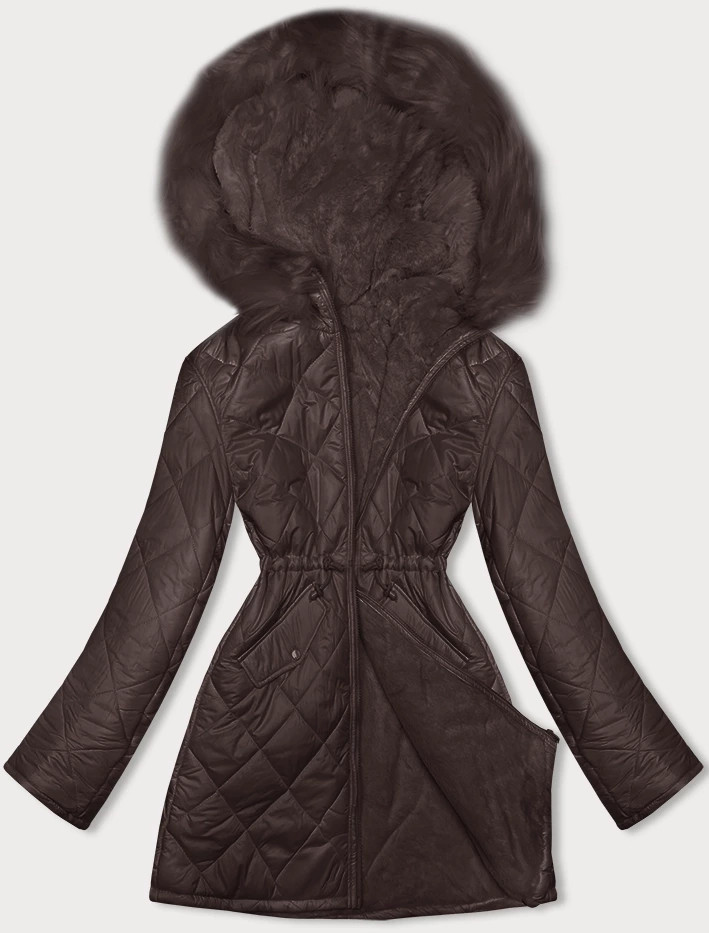 Hnědá oboustranná dámská bunda prošívaná-kožíšek (H-897-23) odcienie brązu XL (42)