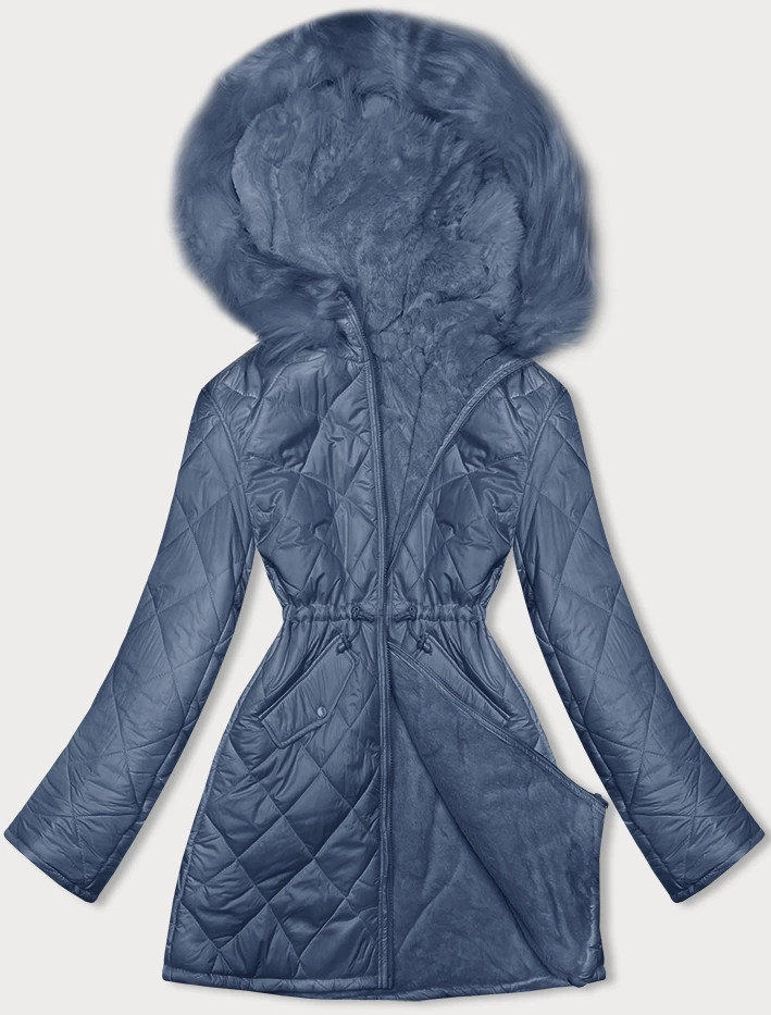 Světle modrá oboustranná dámská bunda prošívaná-kožíšek (H-897-100) odcienie niebieskiego XL (42)