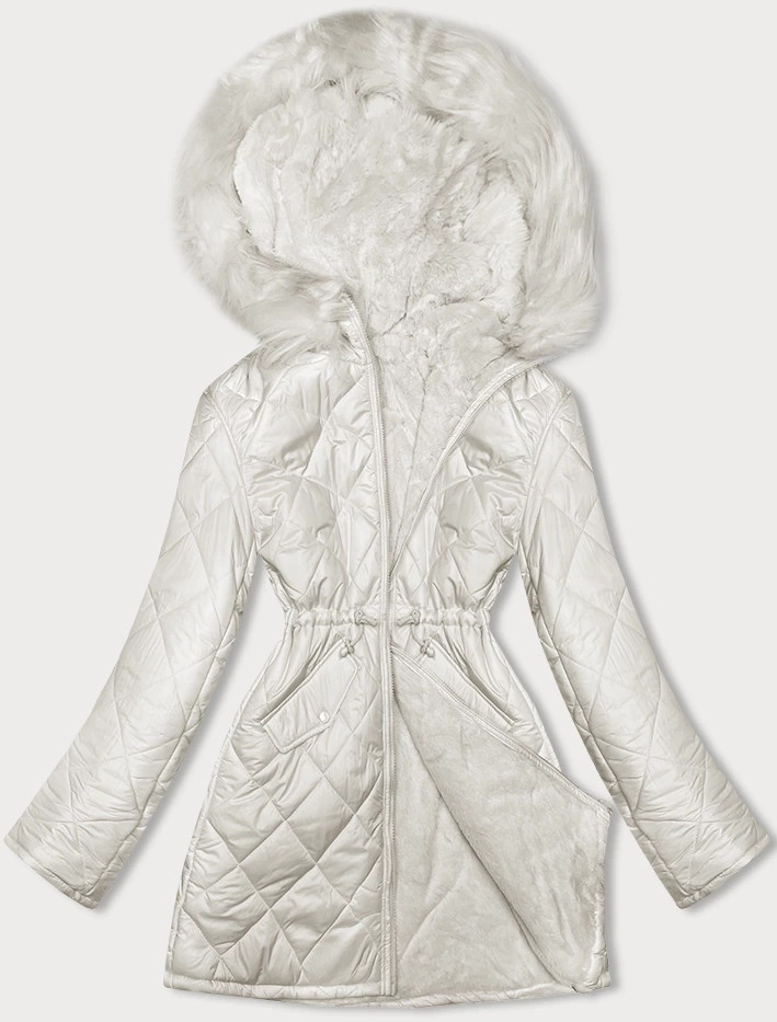 Oboustranná dámská bunda v ecru barvě prošívaná-kožíšek (H-897-11) odcienie bieli L (40)