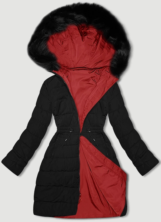 Červeno-černá oboustranná dámská bunda J Style pro přechodné období (16M9159-275) odcienie czerwieni L (40)
