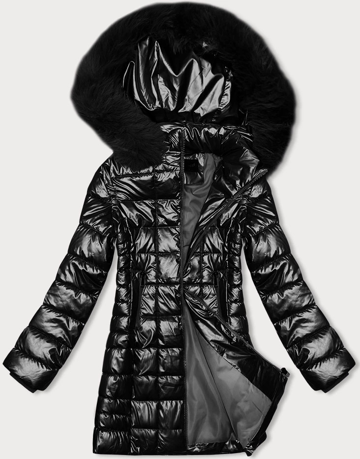Černá metalická dámská bunda s kapucí J Style (16M9120-392) odcienie czerni S (36)