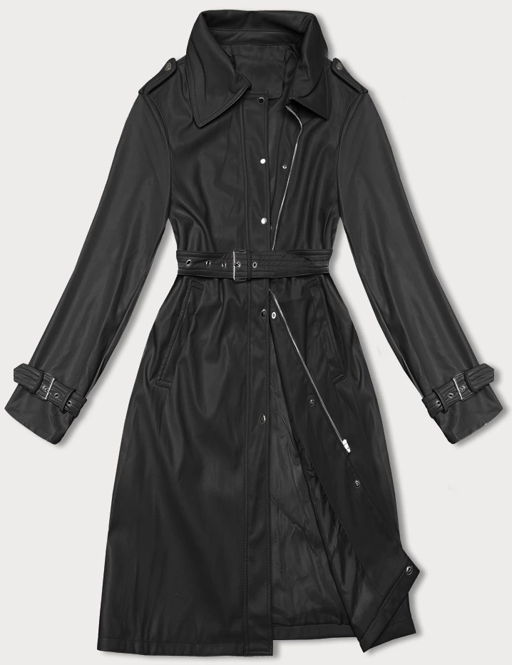 Volný černý dámský kabát z ekologické kůže J Style (11Z8101) odcienie czerni XL (42)
