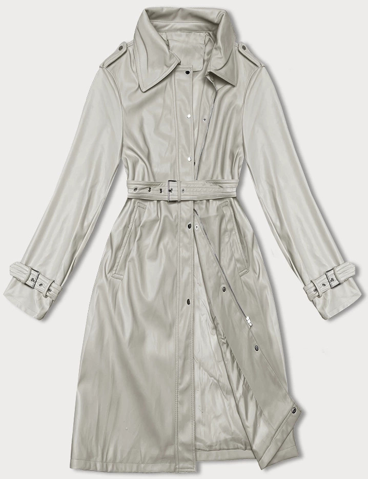 Volný dámský kabát z ekologické kůže J Style ve studené béžové barvě (11Z8101) Béžová S (36)