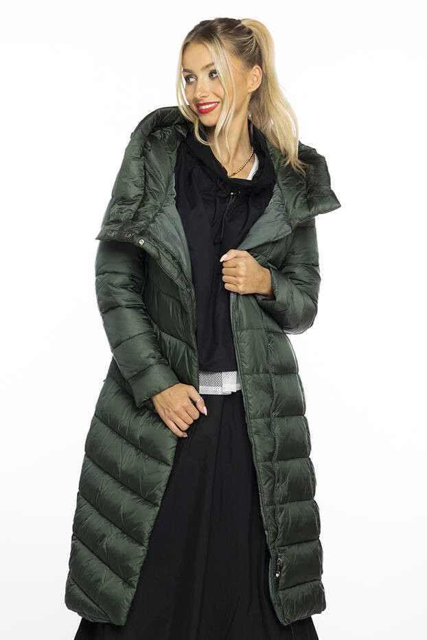Dlouhá zelená dámská bunda s kapucí AnnGissy (AG1-J9169) odcienie zieleni S (36)