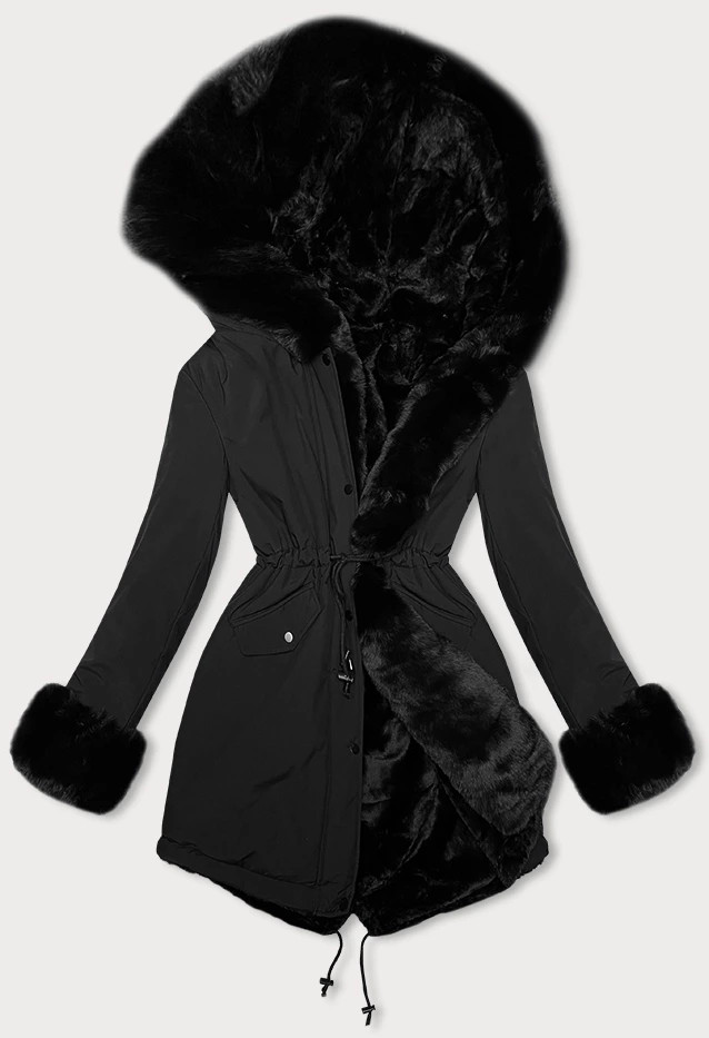 Černá oboustranná zimní bunda parka-kožíšek J Style (11Z8085) odcienie czerni M (38)