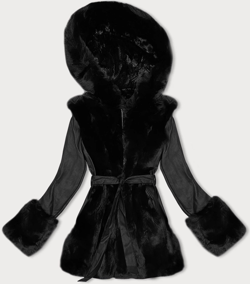 Černá bunda z eko kůže s kožešinovou podšívkou J Style (11Z8079) odcienie czerni M (38)