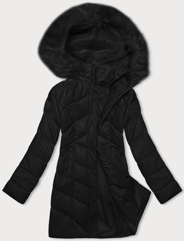 Černá dámská zimní bunda s kapucí (H-898-01) odcienie czerni XL (42)