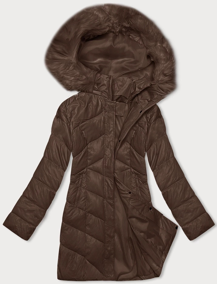 Dámská zimní bunda ve velbloudí barvě s kapucí (H-898-89) odcienie brązu L (40)