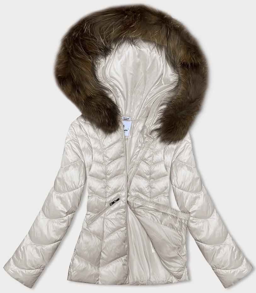 Prošívaná dámská bunda v ecru barvě s kapucí Glakate pro přechodné období (LU-2202) odcienie bieli XXL (44)