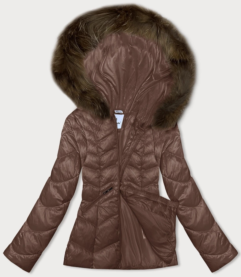Prošívaná dámská bunda ve velbloudí barvě s kapucí Glakate pro přechodné období (LU-2202) odcienie beżu XL (42)