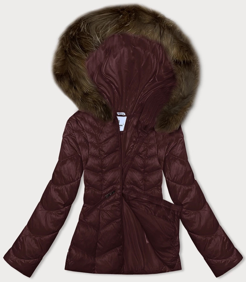 Prošívaná dámská bunda ve vínové bordó barvě s kapucí Glakate pro přechodné období (LU-2202) odcienie czerwieni XL (42)
