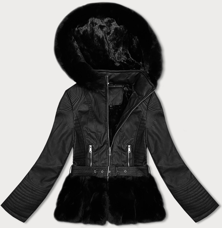 Černá dámská bunda ramoneska s kapucí J Style (11Z8077) odcienie czerni XL (42)
