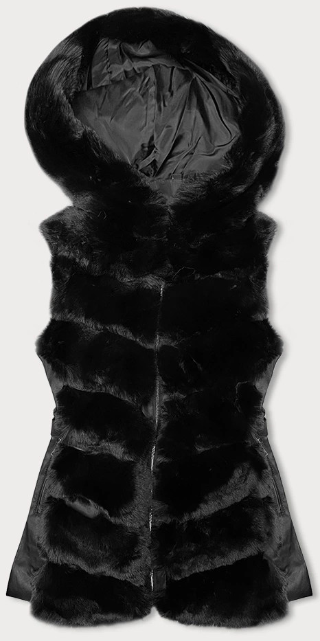 Černá dámská kožešinová vesta s kapucí J Style (11Z8081) odcienie czerni XL (42)