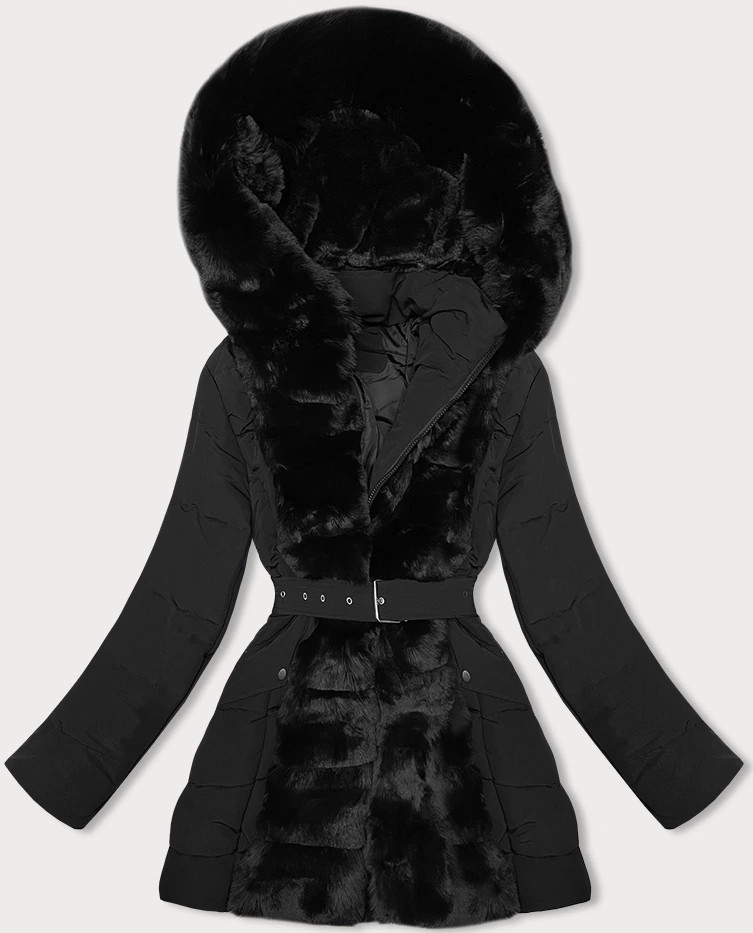 Černá dámská zimní bunda s kožešinou J Style (11Z8096) odcienie czerni S (36)