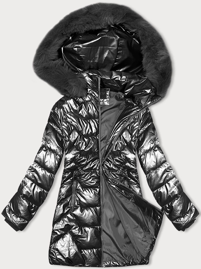 Vypasovaná zimní bunda v grafitové barvě s kapucí J Style (16M9122-105) odcienie szarości M (38)