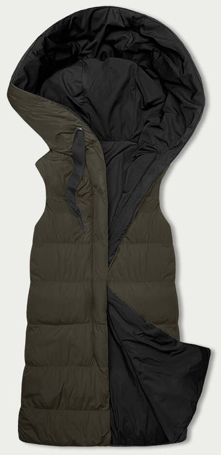 Khaki-černá oboustranná oversize vesta s kapucí (V724) odcienie zieleni XXL (44)
