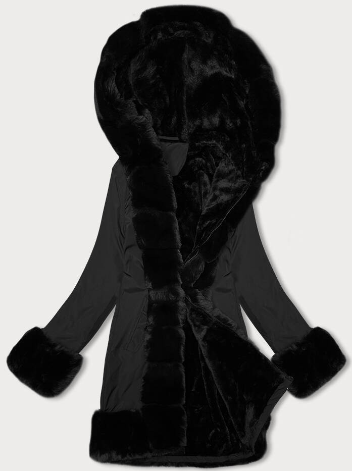 Černá dámská bunda s kožešinovou podšívkou J Style (11Z8089) odcienie czerni S (36)