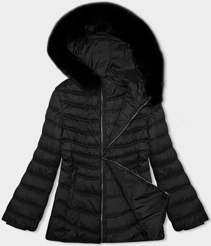 Černá dámská bunda s kapucí J Style pro přechodné období (11Z8093) odcienie czerni XL (42)