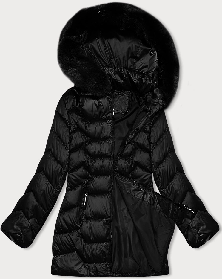 Černá prošívaná dámská bunda s kapucí S'west (B8169-1) odcienie czerni 48