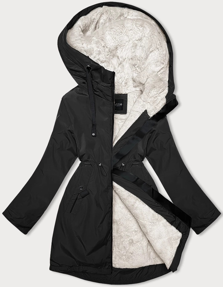 Černá dámská zimní bunda s kožešinovou podšívkou Glakate (H-2978) odcienie czerni XXL (44)