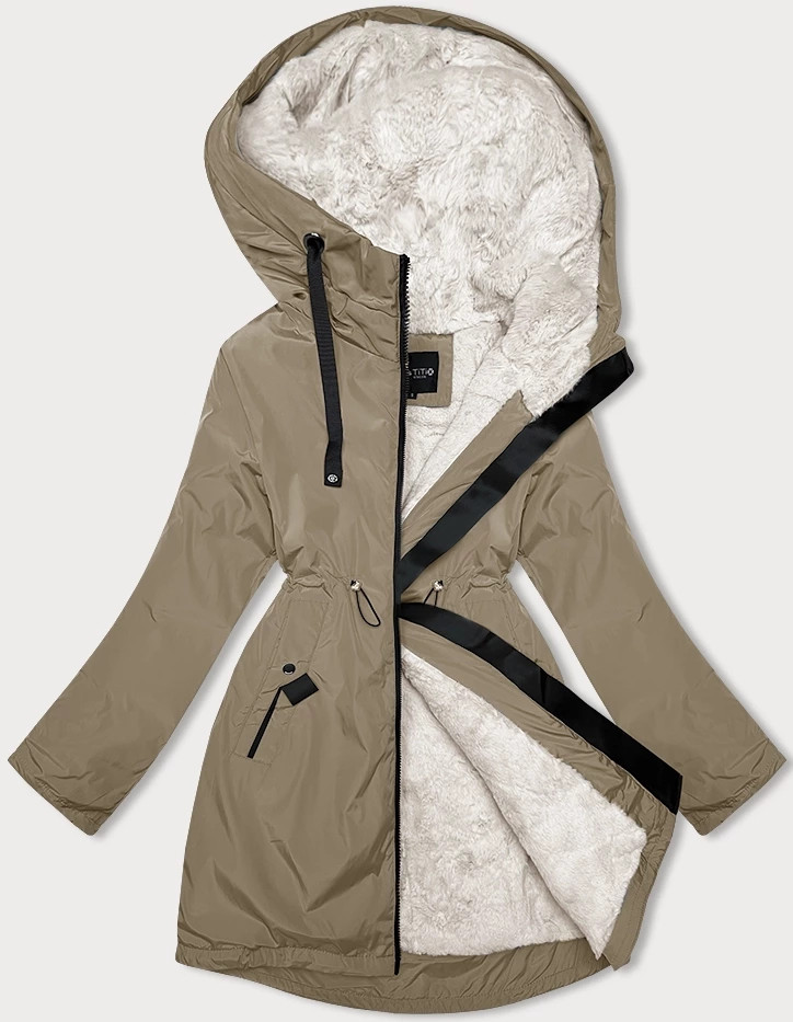 Dámská zimní bunda ve velbloudí barvě s kožešinovou podšívkou Glakate (H-2978) odcienie beżu M (38)
