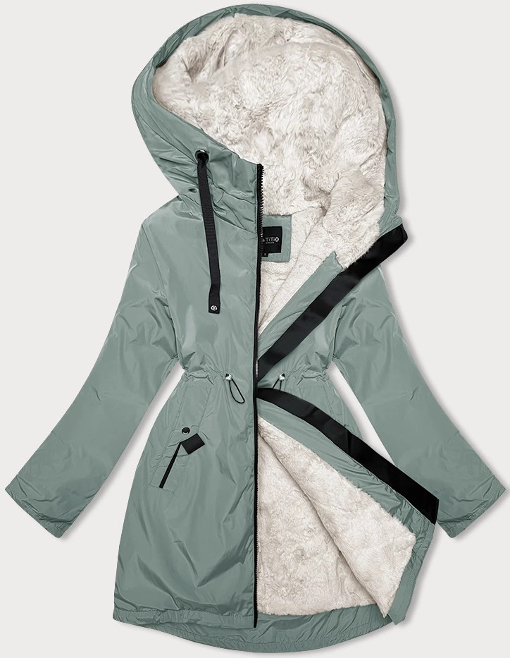 Světle zelená dámská zimní bunda s kožešinovou podšívkou Glakate (H-2978) odcienie zieleni XXL (44)