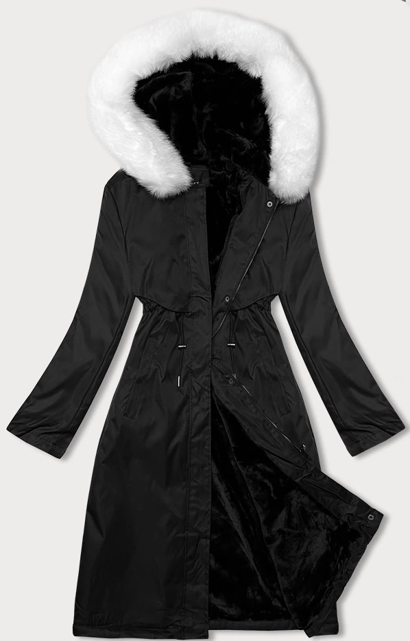 Černo-bílá dámská zimní bunda parka s kožešinou S'West (R558-1026) odcienie czerni XL (42)