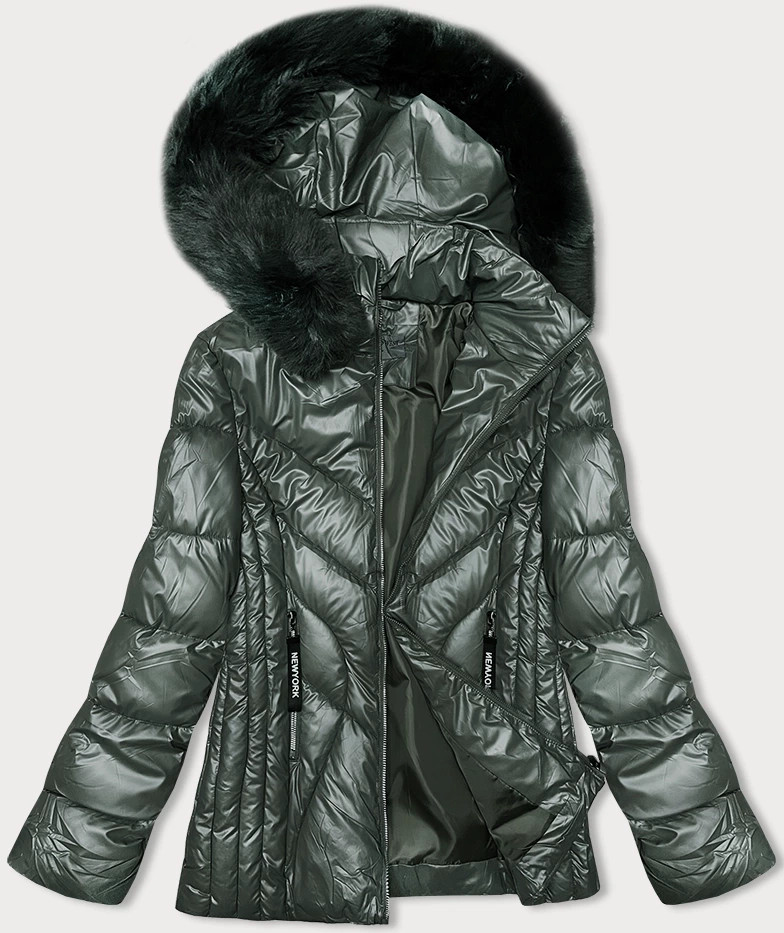 Dámská zimní bunda v khaki barvě s odepínací kapucí S'west (B8180-11) odcienie zieleni XXL (44)
