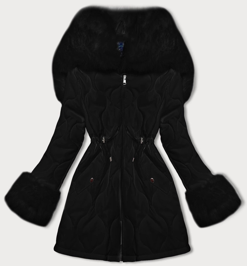 Černá dámská prošívaná zimní bunda s kožešinovou podšívkou Ann Gissy (AG1-3091) odcienie czerni M (38)