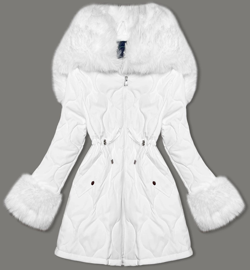 Bílá dámská prošívaná zimní bunda s kožešinovou podšívkou Ann Gissy (AG1-3091) biały S (36)