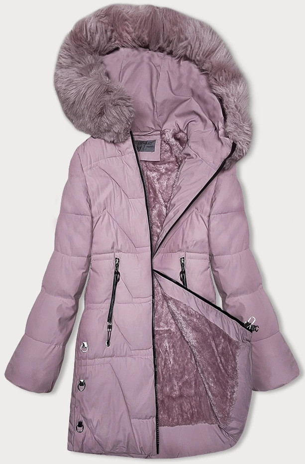 Růžová dámská zimní bunda s kožešinovou podšívkou S'west (R8165-51) odcienie różu S (36)