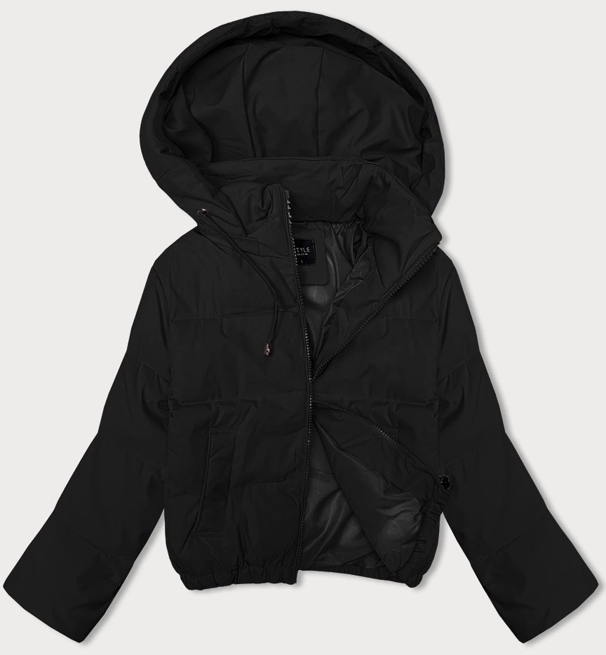 Krátká černá dámská bunda pro přechodné období s odepínací kapucí J Style (16M9088-392) odcienie czerni L (40)