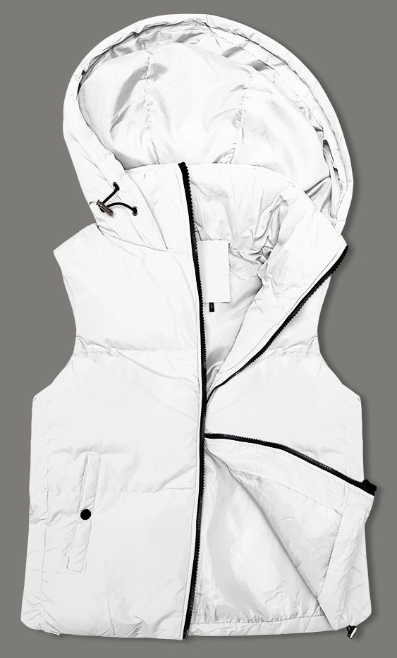 Krátká bílá dámská vesta se stojáčkem a kapucí J Style (5M3151-281) odcienie bieli L (40)