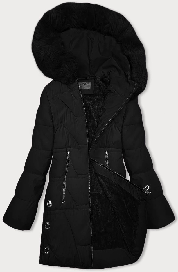 Černá dámská zimní bunda s kožešinovou podšívkou S'west (R8166-1) odcienie czerni 46
