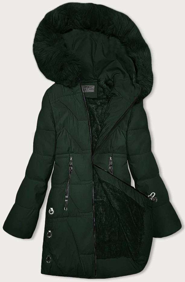 Tmavě zelená dámská zimní bunda s kožešinovou podšívkou S'west (R8166-10) odcienie zieleni 50