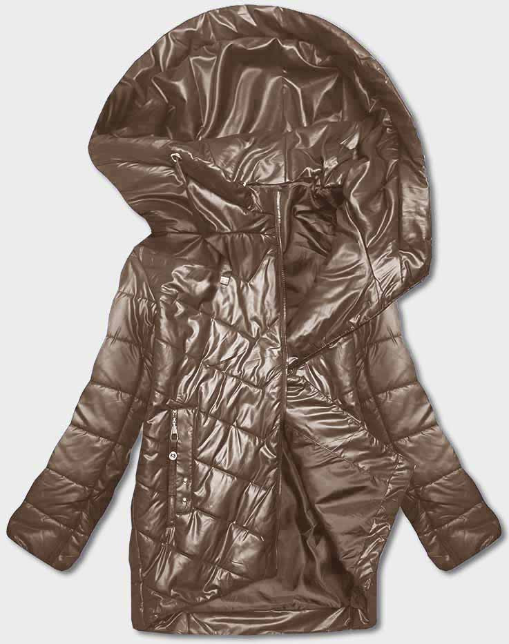 Tmavě béžová dámská bunda s asymetrickým zipem (B8087-46046) odcienie beżu 46