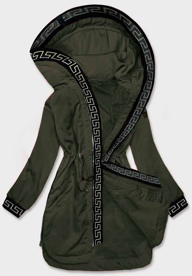 Tenká dámská bunda v khaki barvě s ozdobnou lemovkou (B8142-11) odcienie zieleni 46