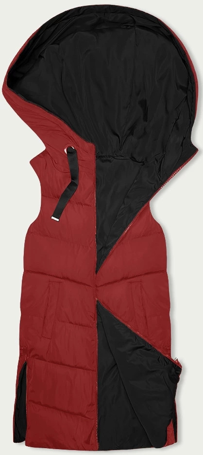 Červeno-černá dlouhá dámská oboustranná vesta (B8159-4) odcienie czerwieni S (36)