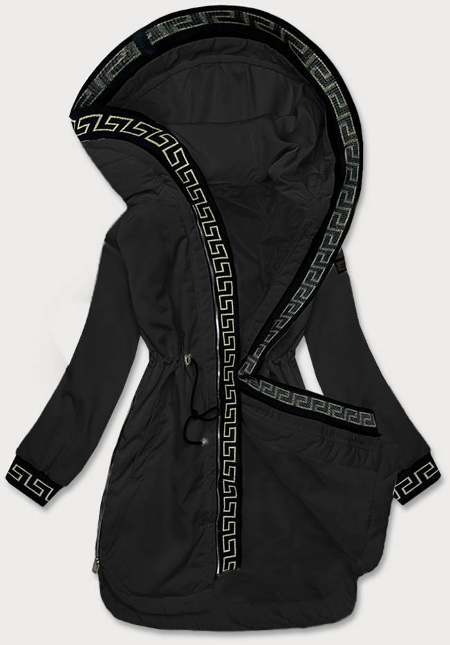 Tenká černá dámská bunda s ozdobnou lemovkou S'West (B8140-1) odcienie czerni 50