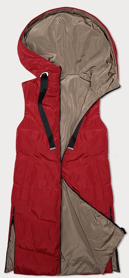 Červeno/béžová oboustranná dámská vesta s kapucí S'West (B8221-4) odcienie czerwieni S (36)